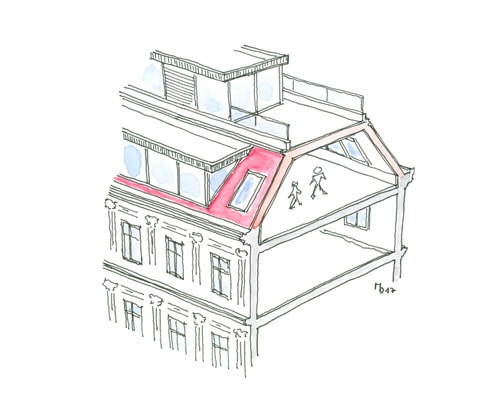 Zeichnung eines Dachgeschossausbaus