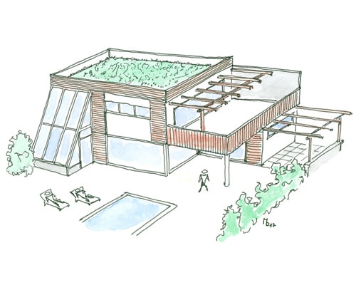 Zeichnung eines Mach Massivholz-Hauses